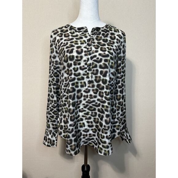 Ann Taylor Black White Tan Women’s Leopard Print Work Career Blouse Sz M - Picture 1 of 12